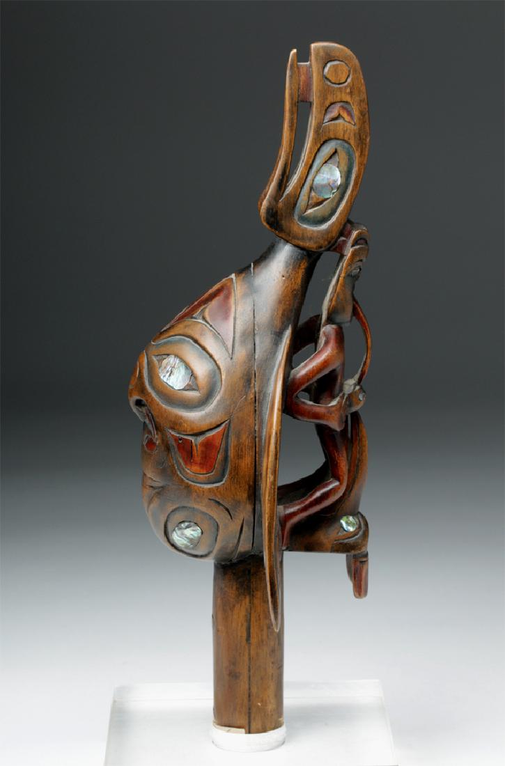 20th C Pacific Northwest Wood Ceremonial Raven Rattle - 2