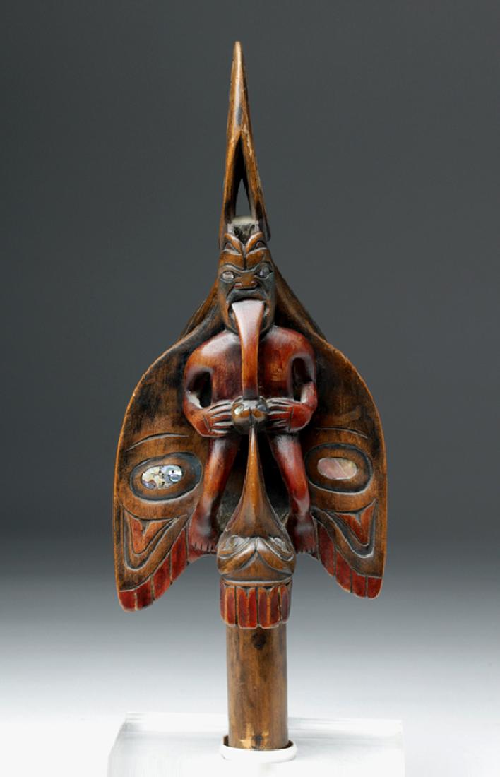 20th C Pacific Northwest Wood Ceremonial Raven Rattle - 4
