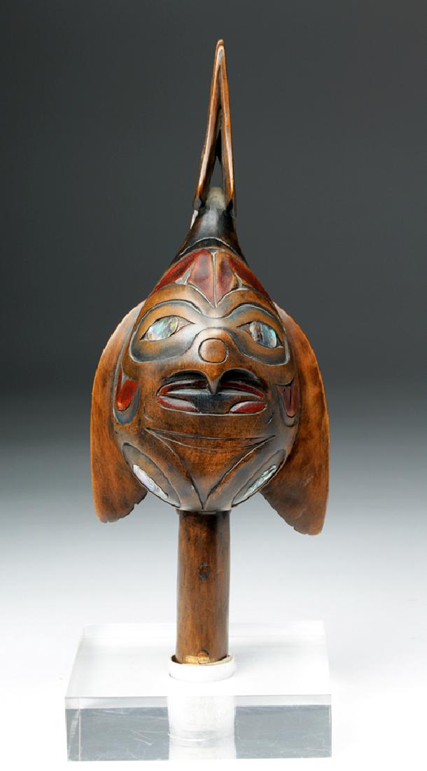 20th C Pacific Northwest Wood Ceremonial Raven Rattle - 6