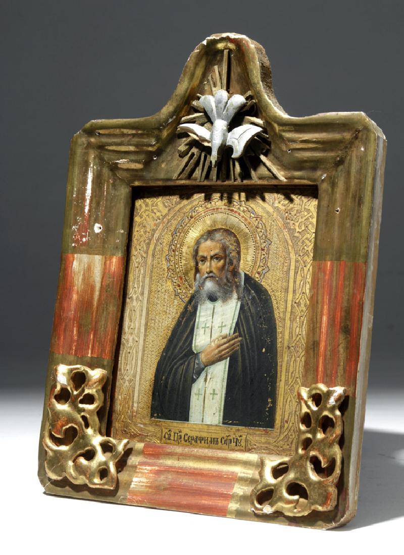 19th C. Russian Framed Icon - St. Seraphim of Sarov - 4