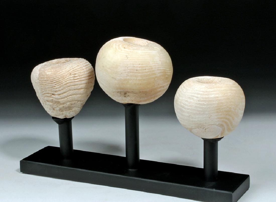 Trio Of Egyptian Pre Dynastic Alabaster Mace Heads