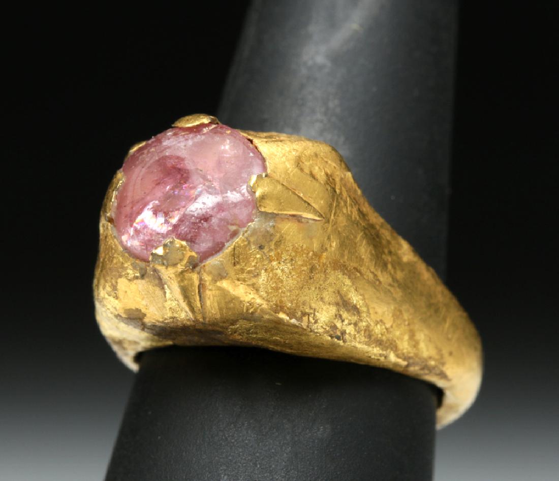 Byzantine 22K Gold and Pink Quartz Crystal Ring (1 of 5)
