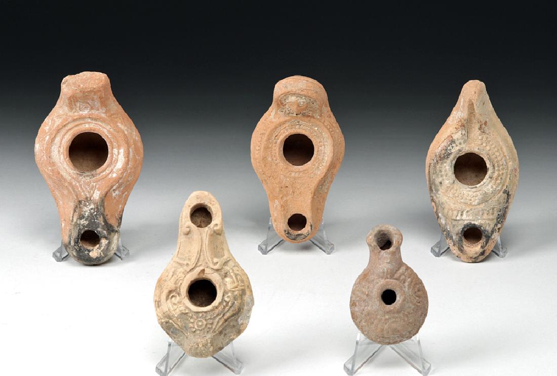 Five Holy Land Pottery Oil Lamps (1 of 4)