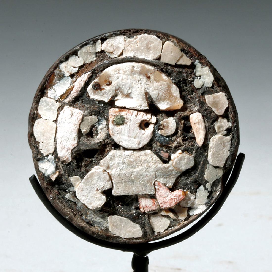 Rare Wari Wood and Shell Ear Spool - Warrior Figure (1 of 5)