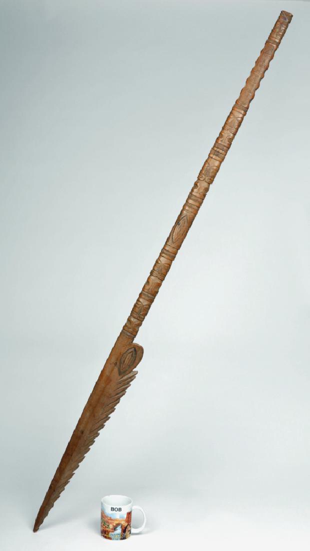 Rare 19th C. Polynesian Wooden Spear - Faces, Geometric (1 of 9)