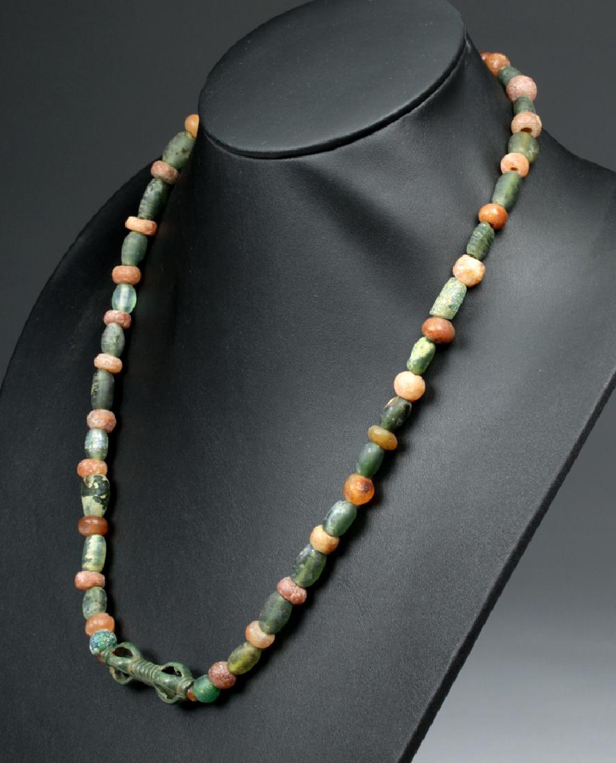 Viking Glass / Carnelian Bead Necklace w/Bronze Pendant (1 of 5)