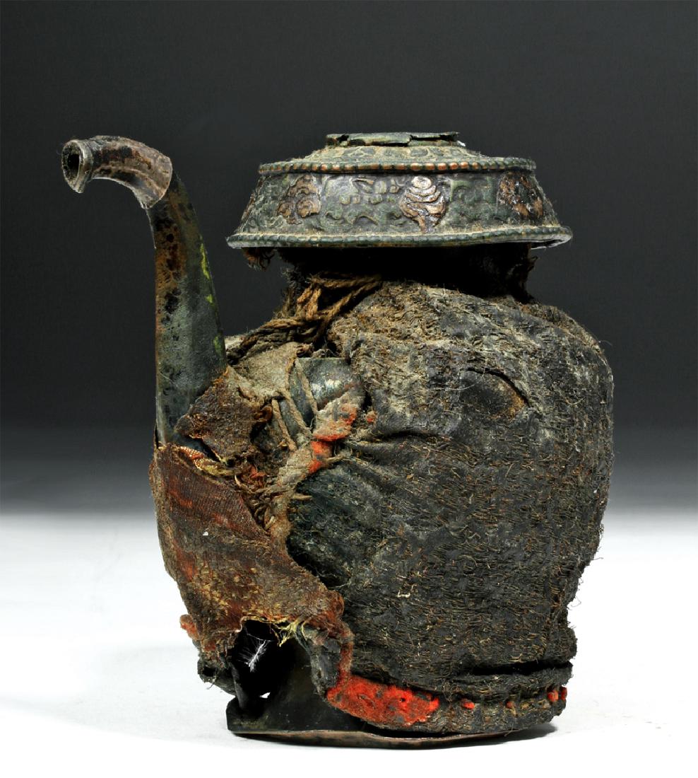 15th C. Tibetan Bronze Teapot w/ Textile