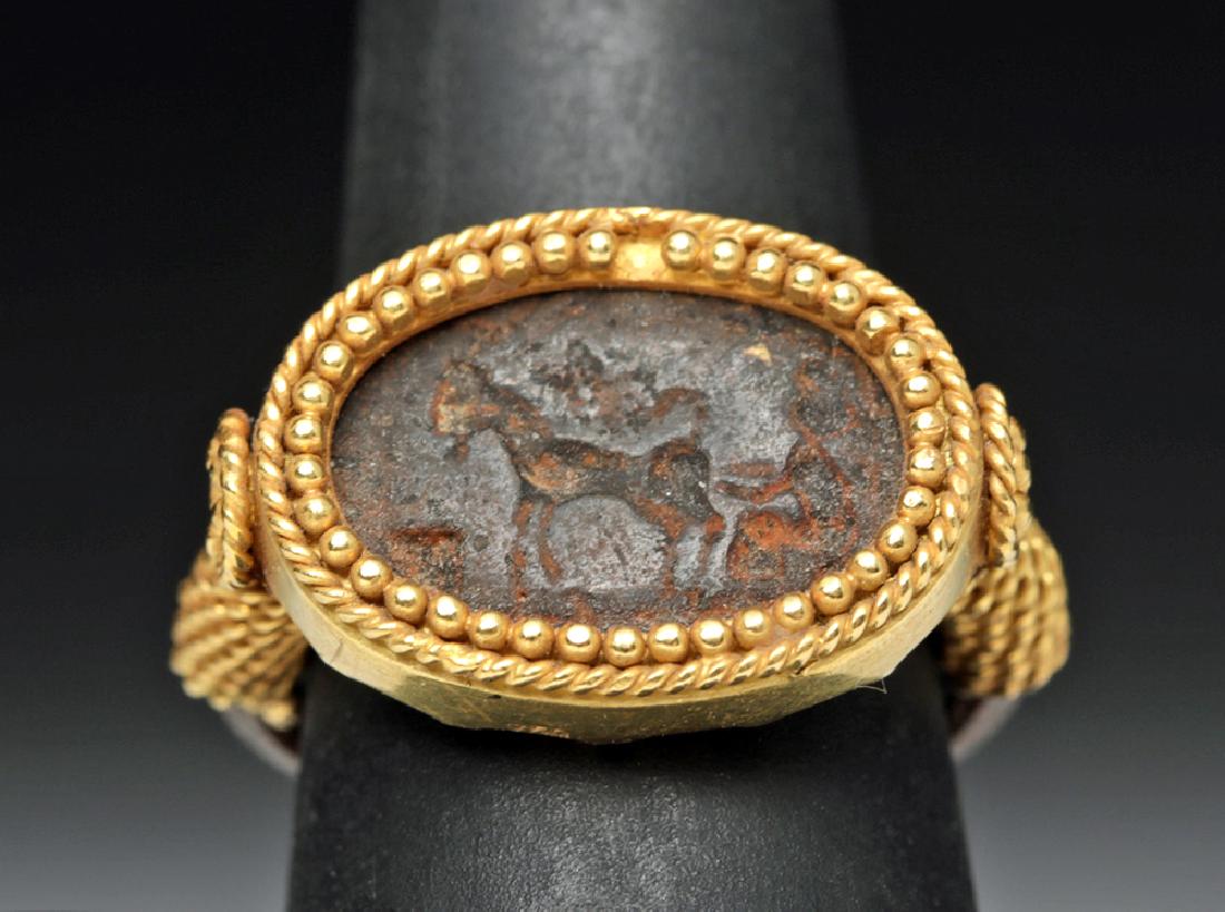 Roman 22K Gold & Iron Ring w/ Horse Image (1 of 6)