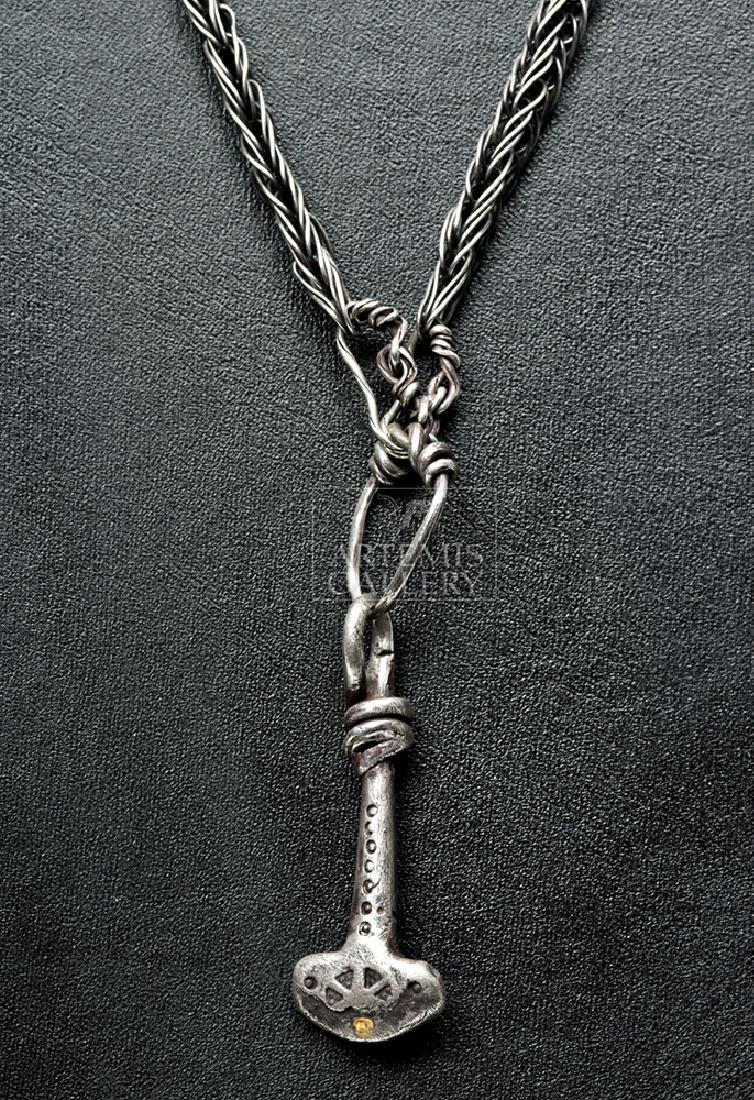 Viking Silver Necklace w/ Gold & Silver Thor's Hammer (1 of 4)