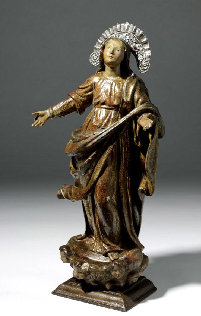 19th C. Mexican Wood Santo of Virgin Mary in Glory (1 of 7)