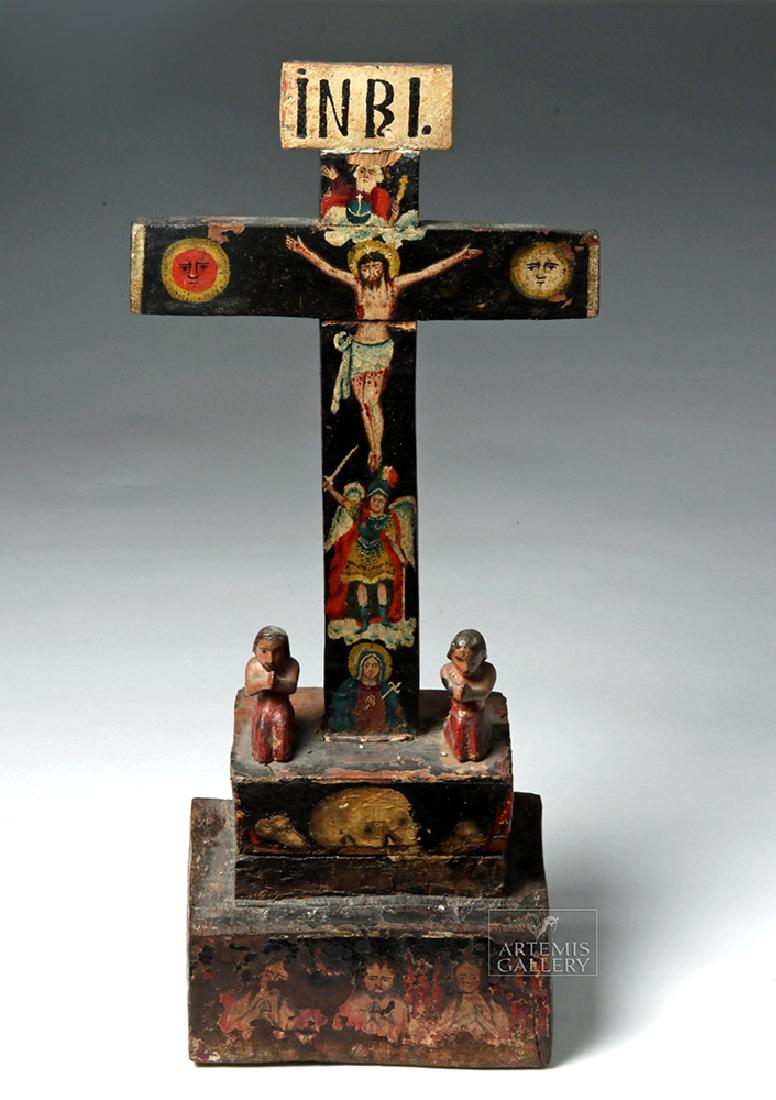 Early 19th C. Mexican Carved Wood Cross of Souls (1 of 7)