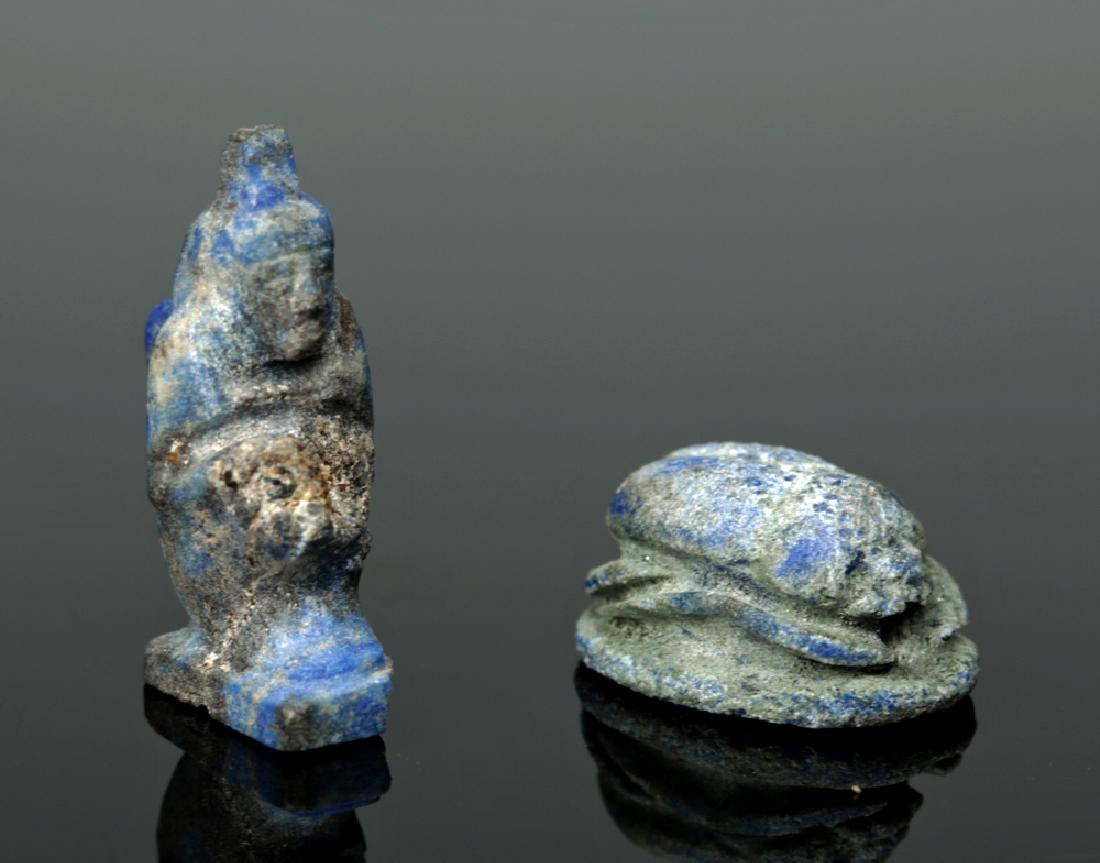 Rare Egyptian Lapis Lazuli Scarab + Kneeling Figure (1 of 6)