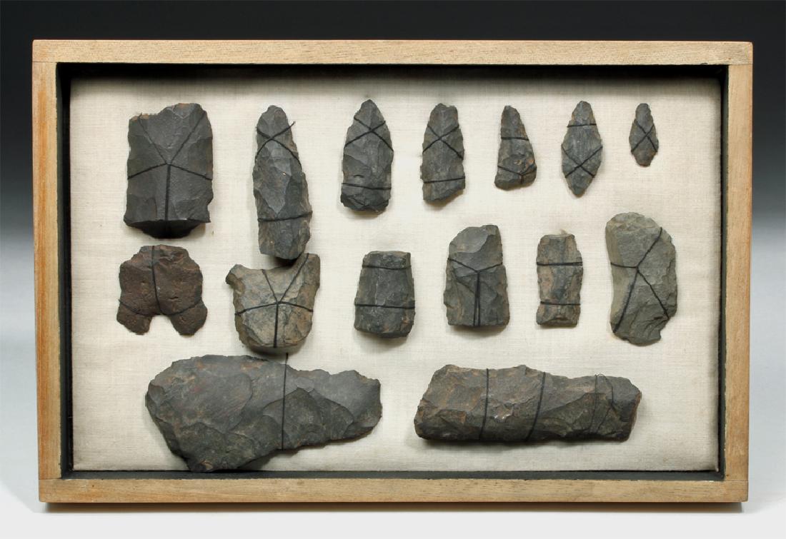 Lot of 15 Japanese Stone Spears & Arrowheads: **Originally Listed At $300** East Asia, Japan, Jomon to Yayoi, ca. 3000 BCE to 200 CE. Interesting and quite rare lot of 15 stone tools and weapons from long before the usage of the more famous Japan