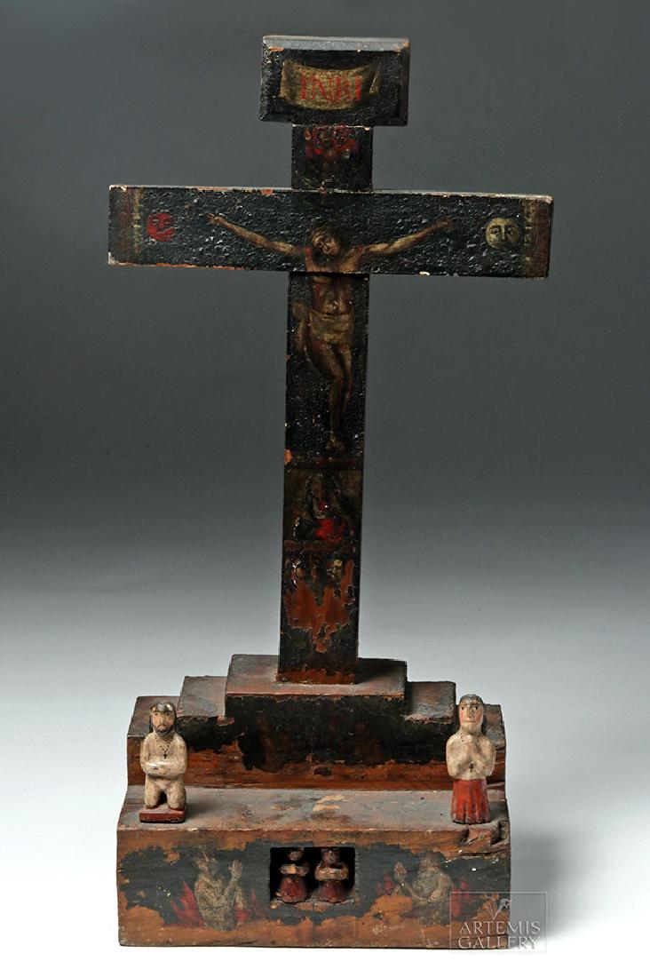 Early 19th C Mexican Painted Wood Cruz de las Animas (1 of 6)