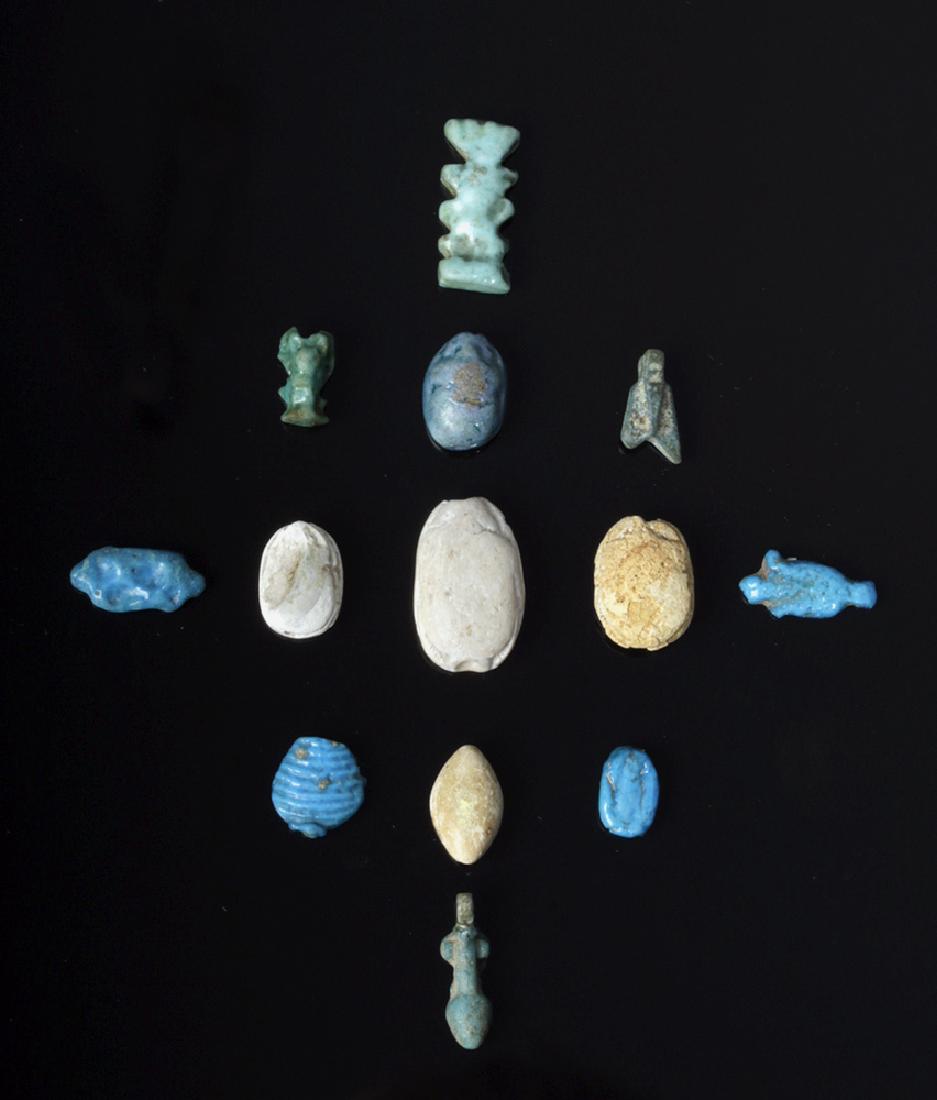 Lot of 13 Egyptian Faience Amulets & Scarabs (1 of 2)