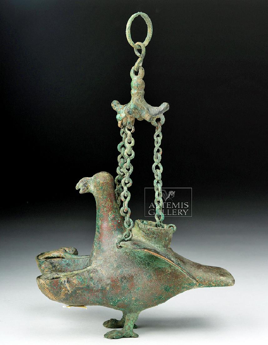 Fine Roman Bronze Hanging Oil Lamp Bird Form (1 of 8)