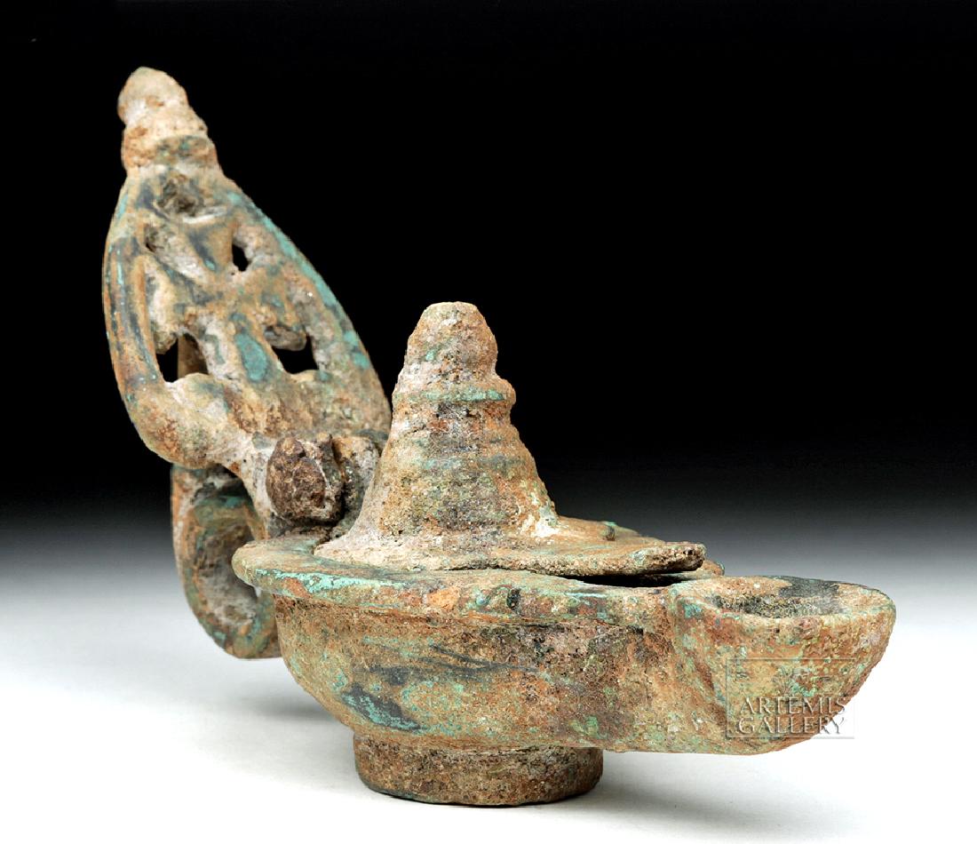 Late Roman / Early Byzantine Bronze Oil Lamp w/ Lid (1 of 8)