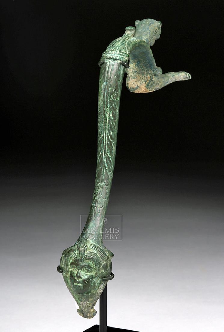 Roman Bronze Oinochoe Handle w/ Leopard and Face (1 of 6)
