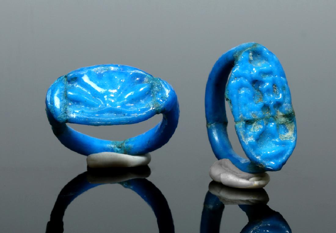 Pair of Beautiful Blue Egyptian Faience Finger Rings (1 of 4)
