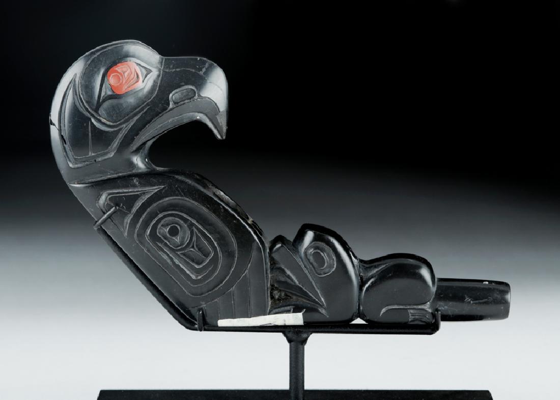 20th C. Northwest Coast Haida Argillite Pipe - Signed (1 of 7)