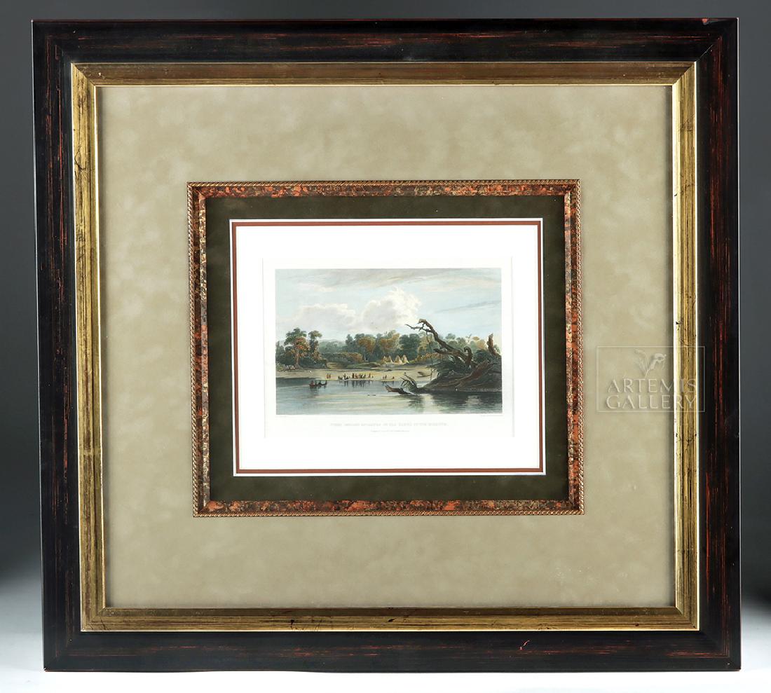 Framed Bodmer Engraving "Punka Indians Encamped" 1848 (1 of 5)