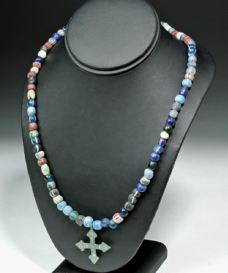 Viking Glass Bead Necklace w/ Bronze Cross (1 of 6)