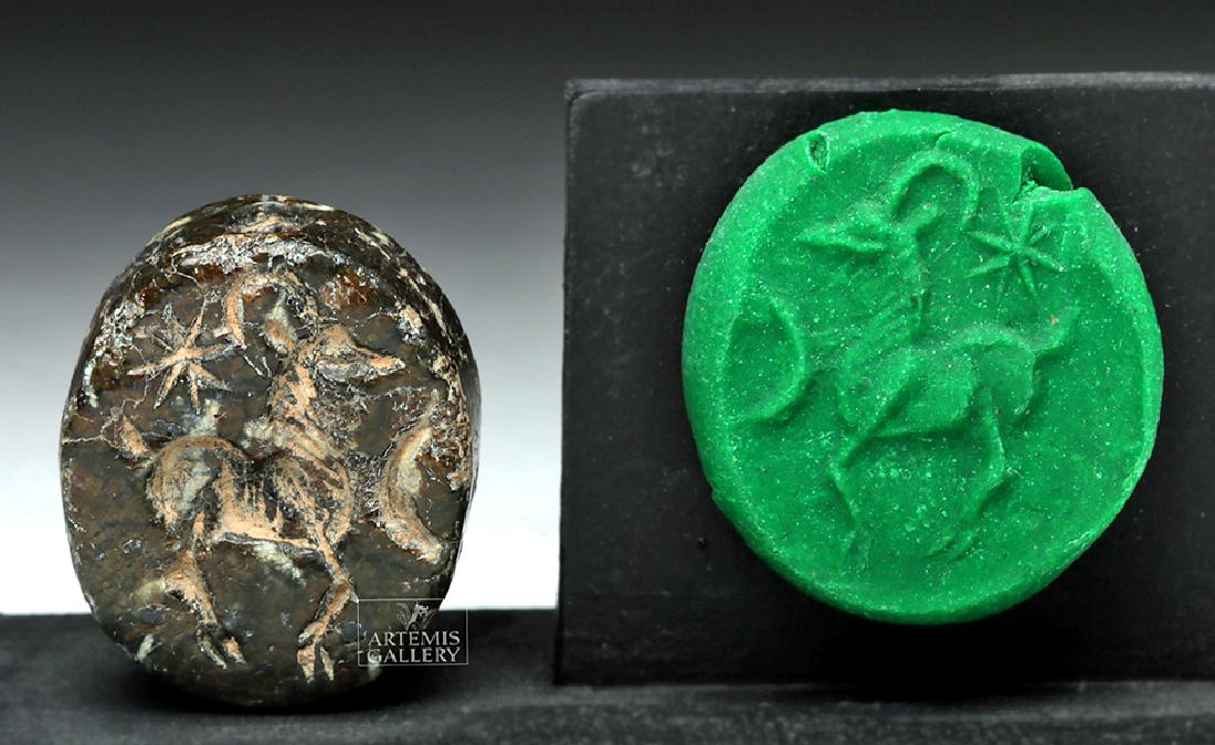 Mesopotamian Ovoid Stone Seal - Ibex, Sunburst (1 of 4)