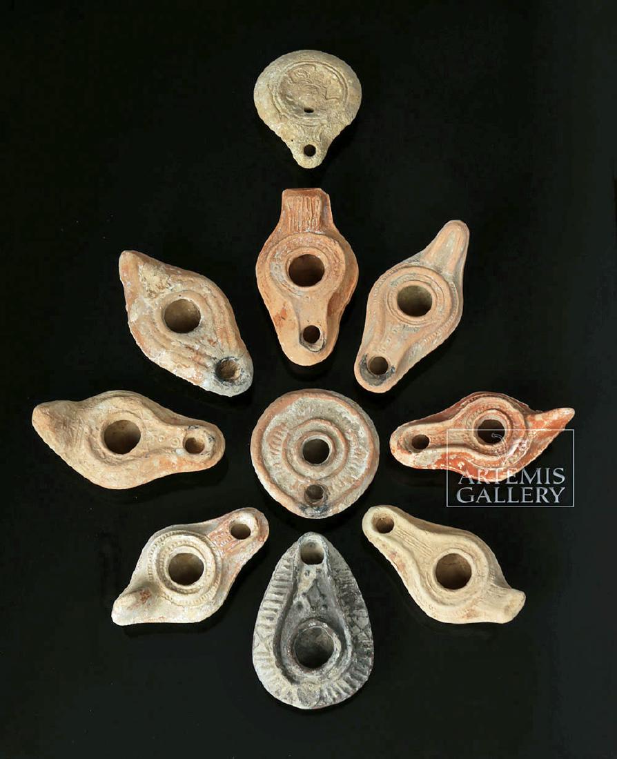 Lot of 10 Ancient Pottery Oil Lamps - Roman & Byzantine (1 of 2)