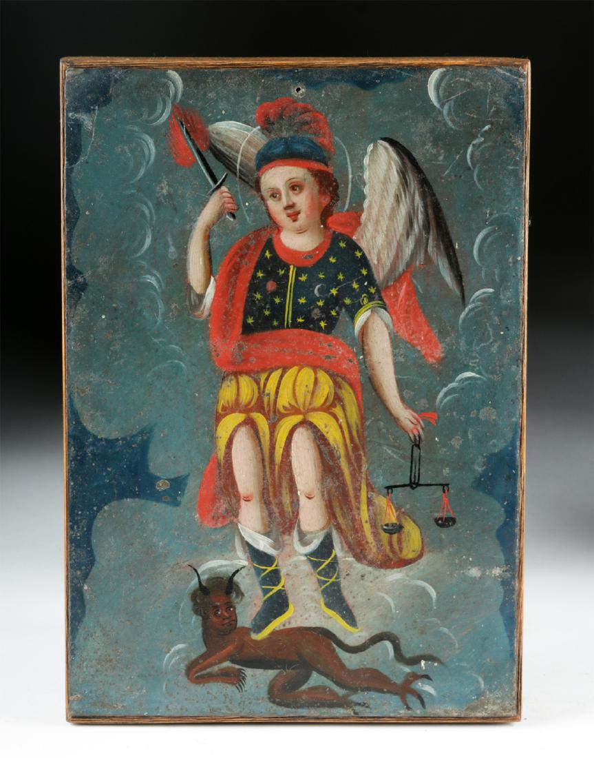 19th C. Mexican Tin Retablo by Bee Sting Lip Painter (1 of 4)