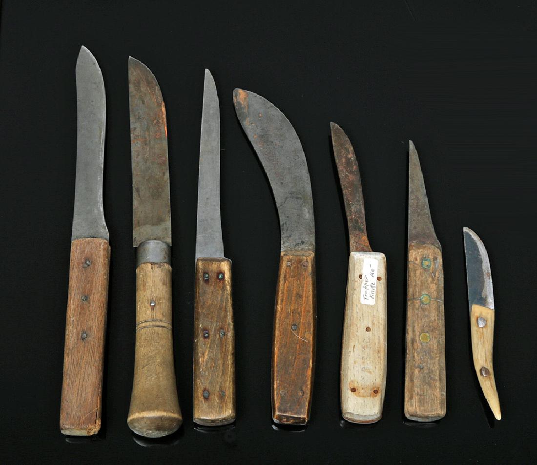 Seven 19th C. Fur Trade Knives Wood, Bone, and Steel
