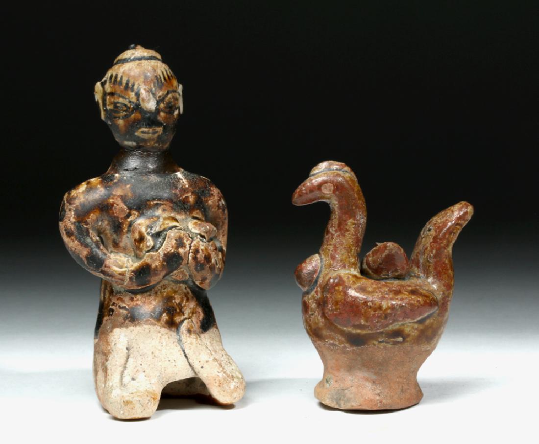 Khmer / Angkor Glazed Ceramic Figures - Hen, Human (1 of 4)