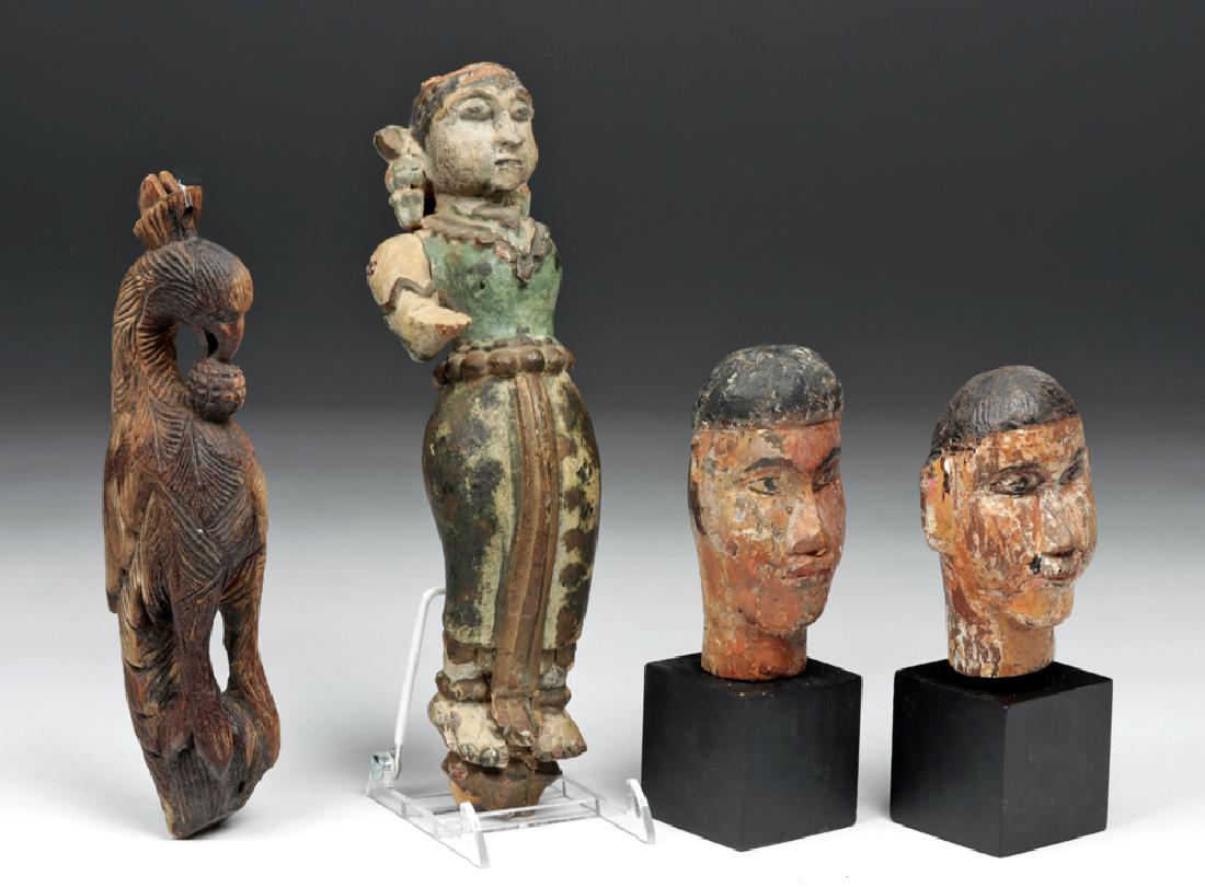 Quartet of Early 20th C. Indonesia Wood Heads & Figures (1 of 5)