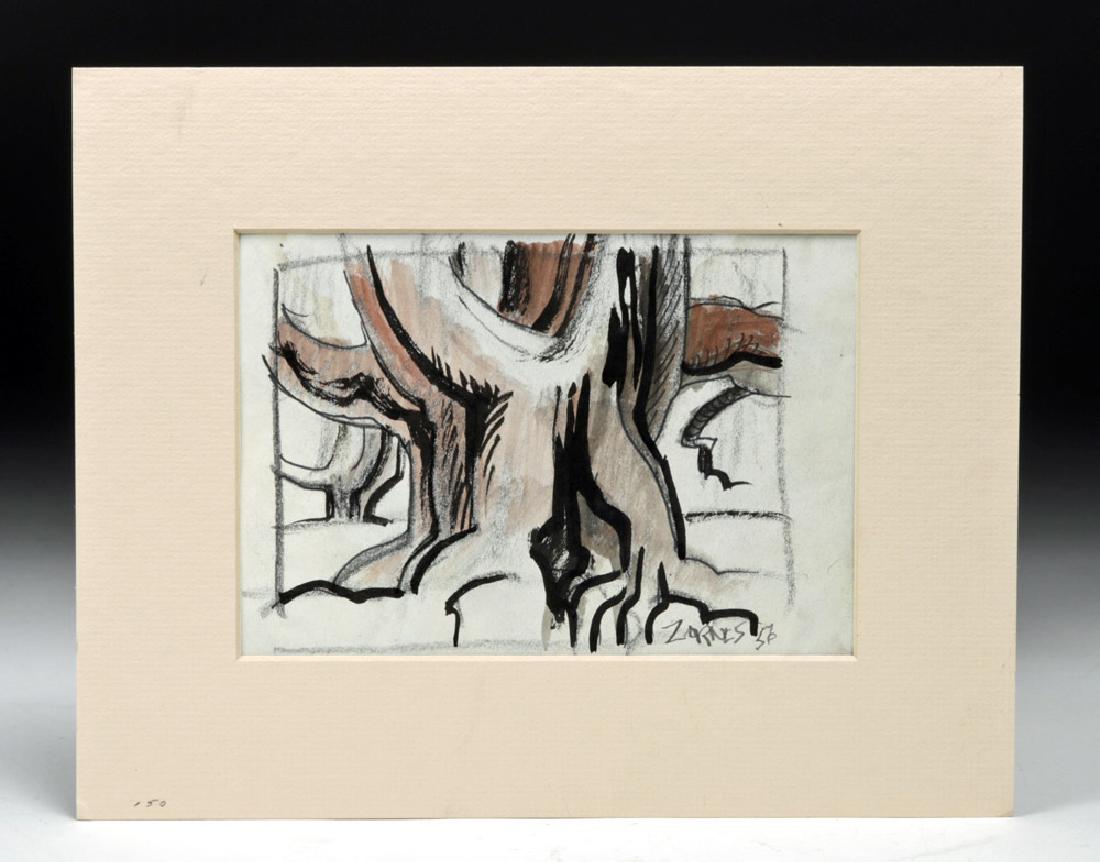 Mid 20th C. Zornes 'Olive Trees' Watercolor & Ink (1 of 4)