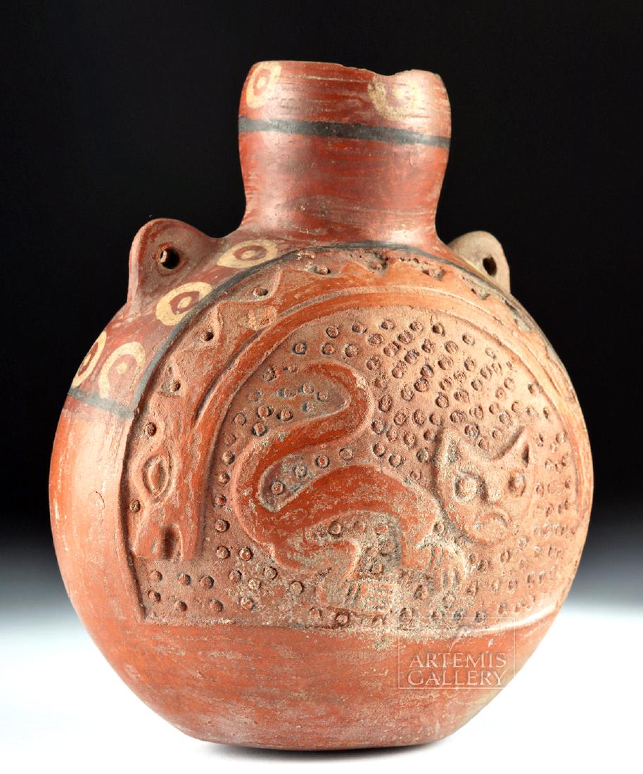 Chimu Painted Redware Canteen - Jaguar Motif (1 of 6)
