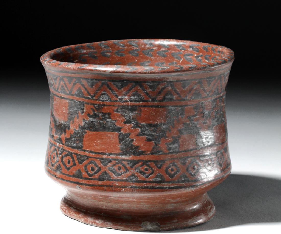 Large / Lovely Chupicuaro Pottery Bowl: Pre-Columbian, Guanajuato Valley, Mexico, Chupicuaro, ca. 300 to 100 BCE. A hand-built, bichrome pottery vessel on a raised foot, with slightly concave walls and a subtly flared rim - all decorated in