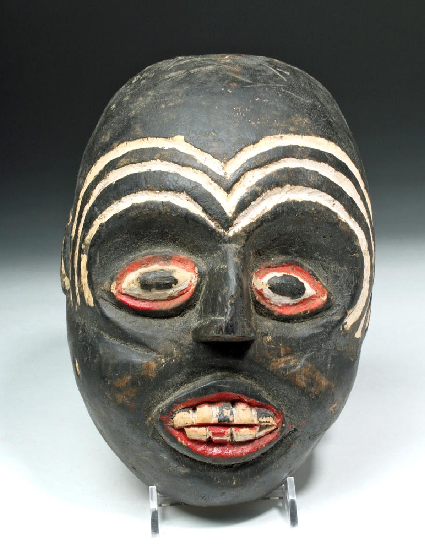 Indonesian Carved & Painted Wooden Festival Mask: **Originally Listed At $100** Indonesia, Bali or Java, ca. early 20th century CE. A fantastical carved wood mask with bulging almond-shaped eyes with painted pupils and eyelids, a prominent nose with