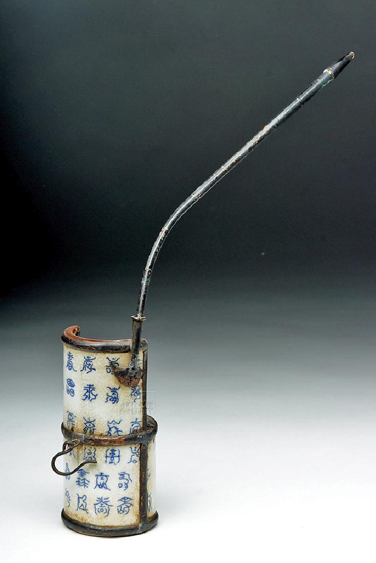 19th C. Chinese Ceramic / Metal Opium Pipe (1 of 9)
