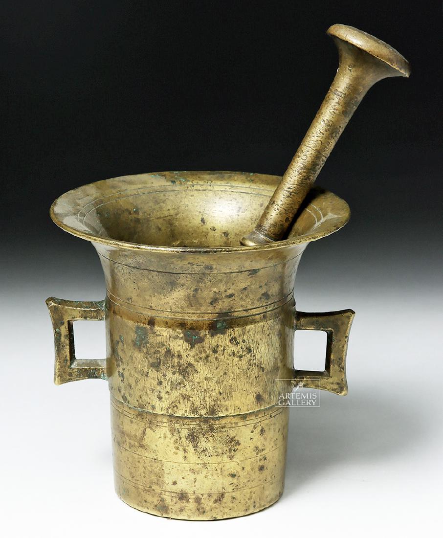 Medium-Sized European Bronze Mortar & Pestal - 18th C. (1 of 7)