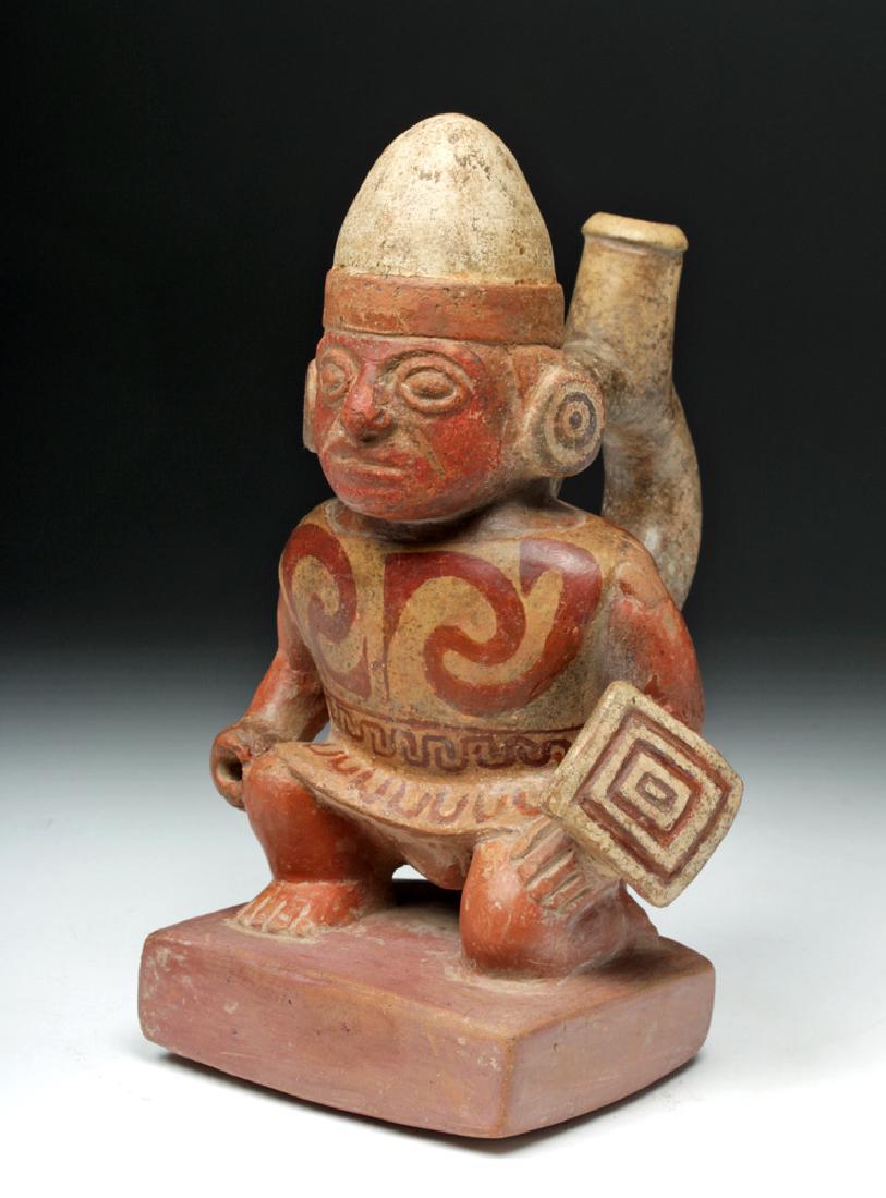 Moche Pottery Stirrup Jar - Kneeling Warrior w/ Shield (1 of 5)