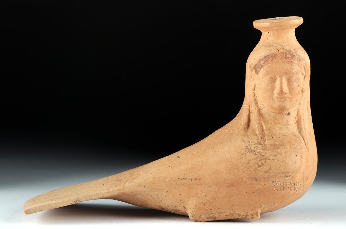 Greek Corinthian Terracotta Aryballos Siren Form w/ TL (1 of 6)