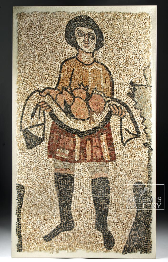 Superb 9th C. Byzantine Mosaic - Young Man w/ Food (1 of 5)