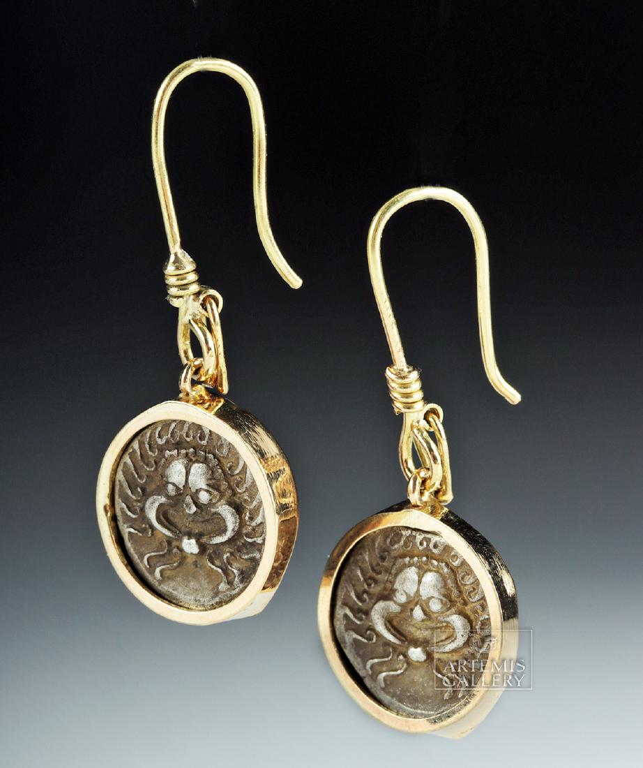 Greek Silver Drachma Coin Earrings w/ 18K Gold, 8.4g (1 of 3)