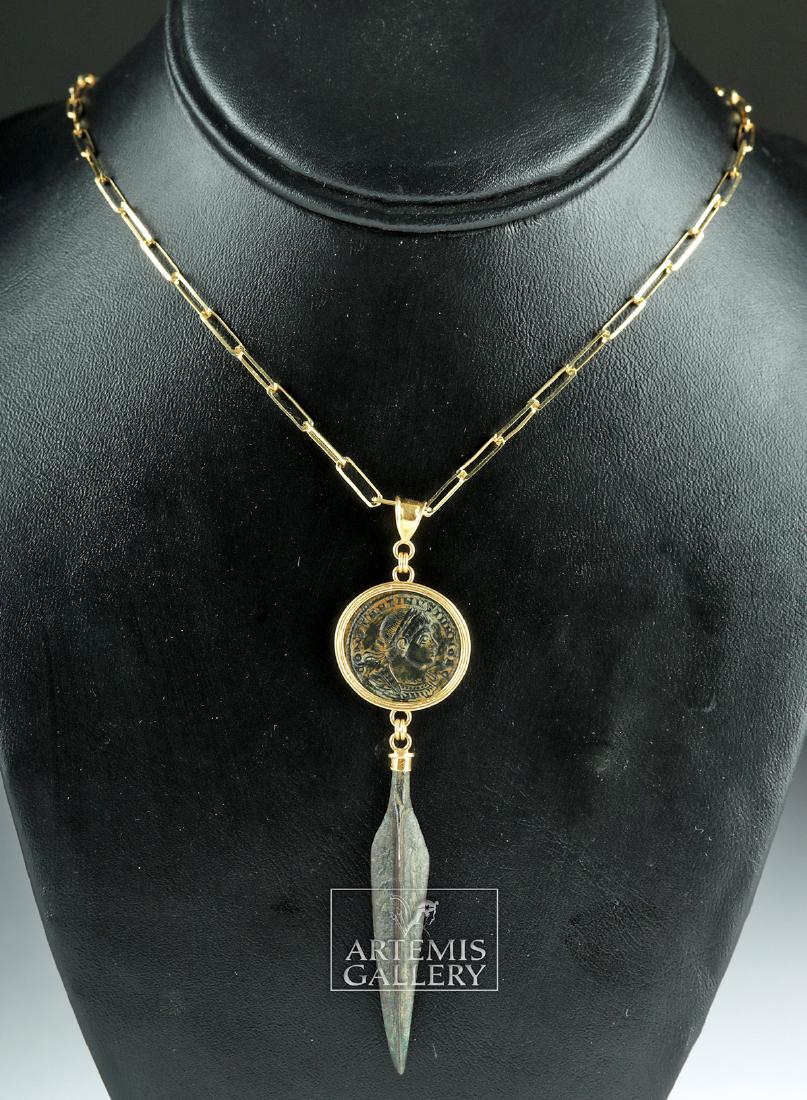 14K Gold & Roman Coin Pendant w/ Arrow Tip - 12.4 g (1 of 4)