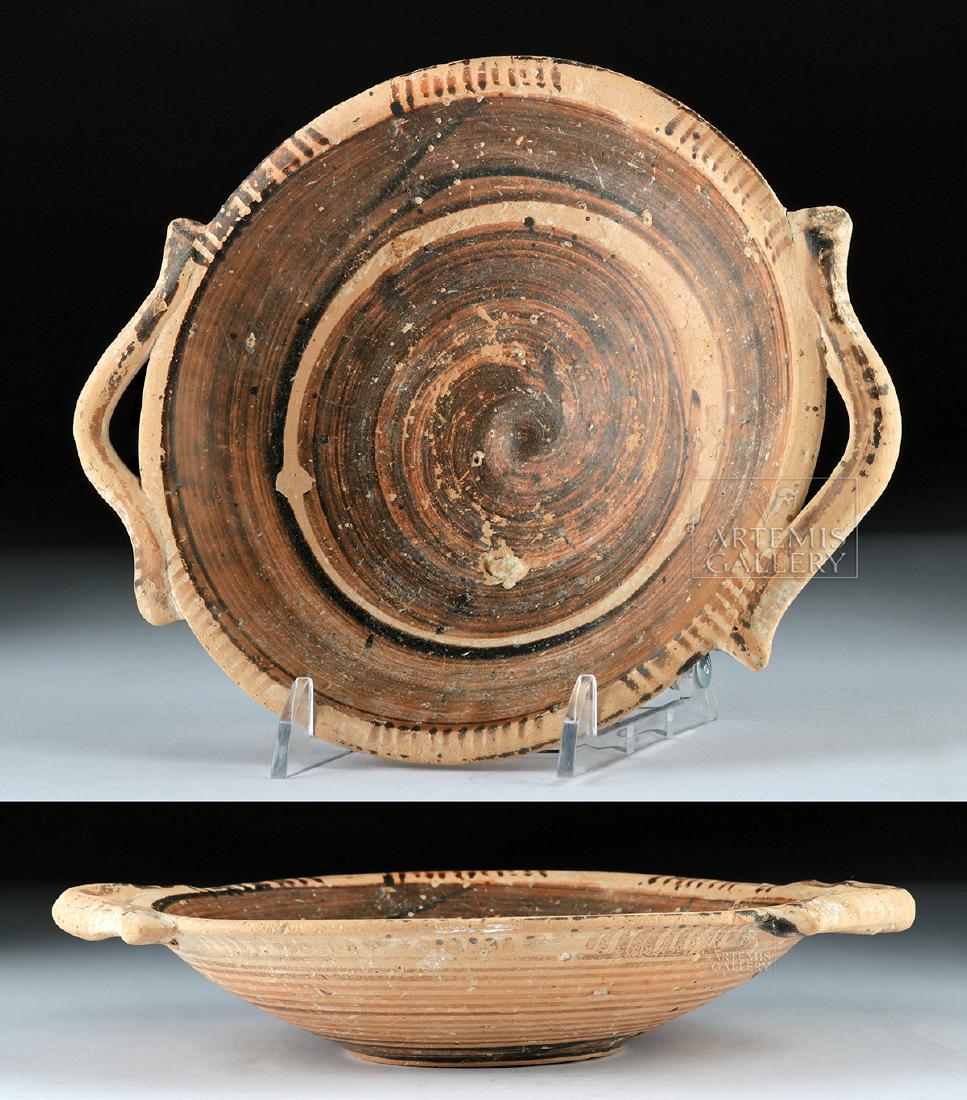 Greek Cypriot Pottery Shallow Bowl w/ Handles (1 of 6)
