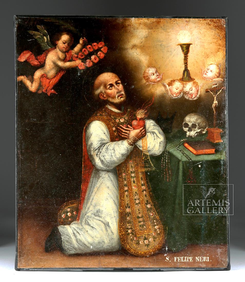 18th C. Spanish Colonial Painting - San Felipe Neri (1 of 4)