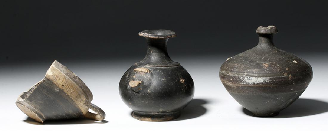 Lot of 3 Greek Blackware Pottery Pieces (1 of 6)