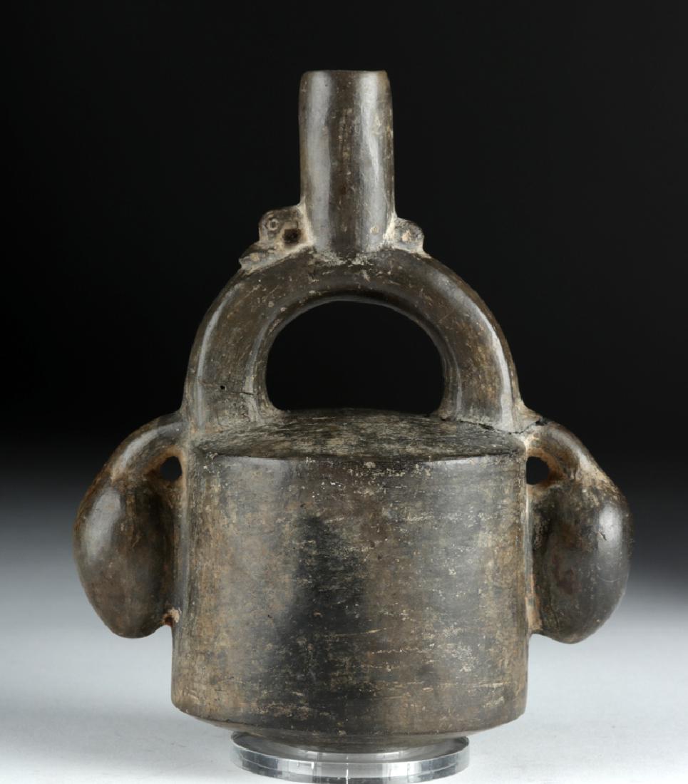 Chimu Pottery Blackware Stirrup Vessel w/ Bird & Fruits (1 of 8)