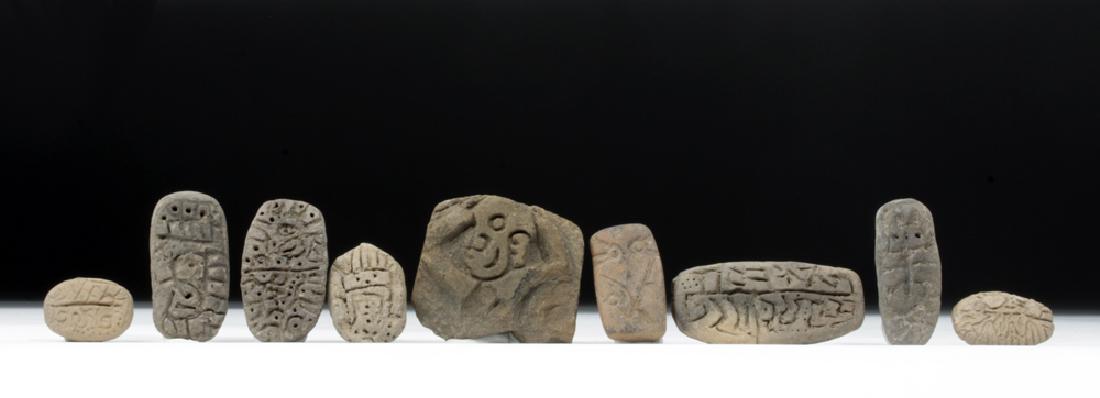 Lot of Nine Pre-Columbian Terracotta Seals / Stamps (1 of 3)