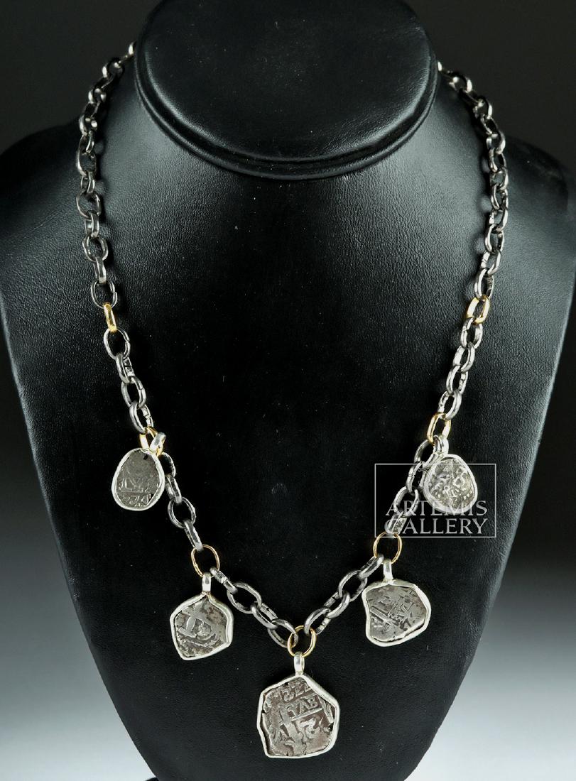 Silver / 18K Gold Necklace w/ 5 Salvaged Spanish Coins (1 of 4)