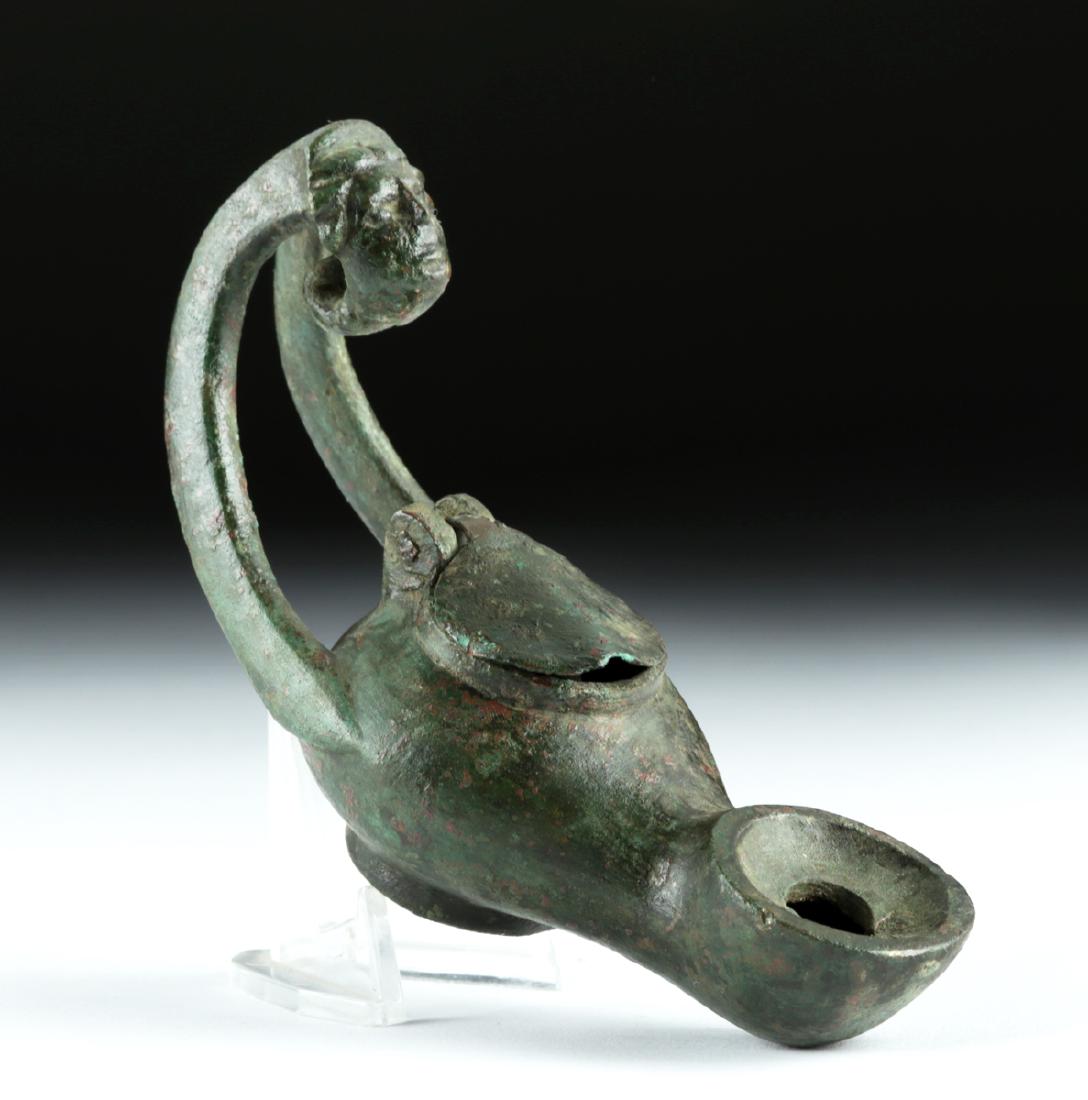 Roman Bronze Oil Lamp with Face on Handle (1 of 6)